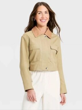 Cropped Utility Transitional Jacket in Tan, Coton Lyocell